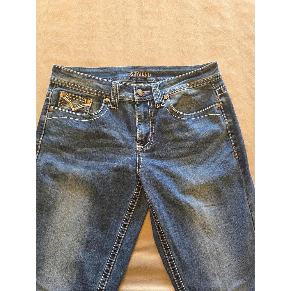 Shyanne Dark Distressed Rhinestone Embellished Flap Bootcut Denim Jean (29R)